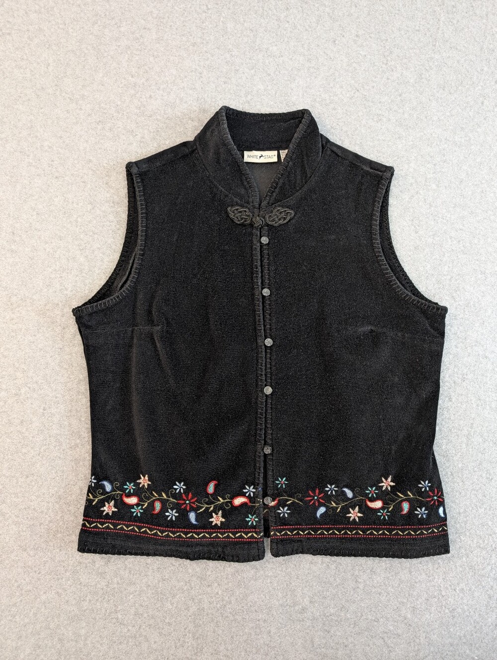 White Stag Vest Women S Black Velvet Floral Embroidered Button Boho Whimsigoth